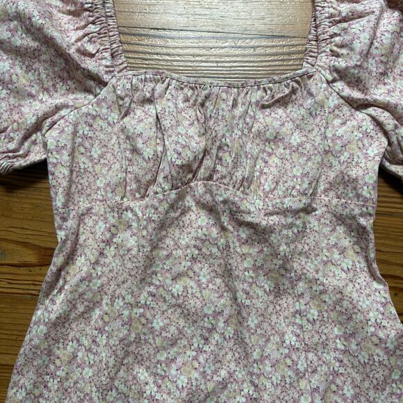 ASTR The Label Wendy floral puff sleeve smocked back mini dress SIZE L - Picture 4 of 9